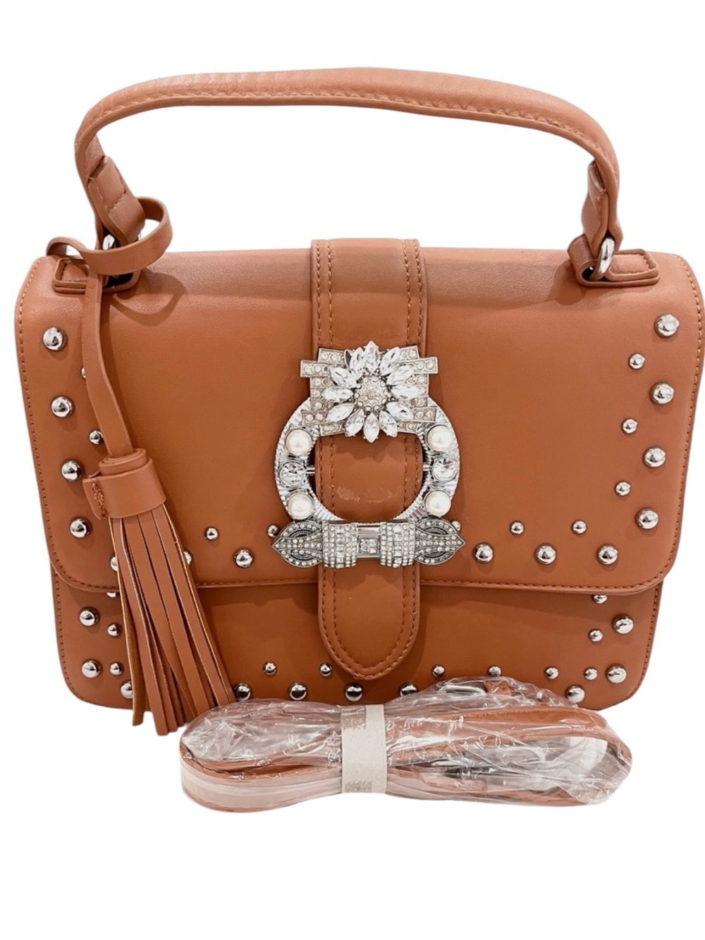 Western Brown Shoulder Bag Rhinestone Buckle Removable Strap New
